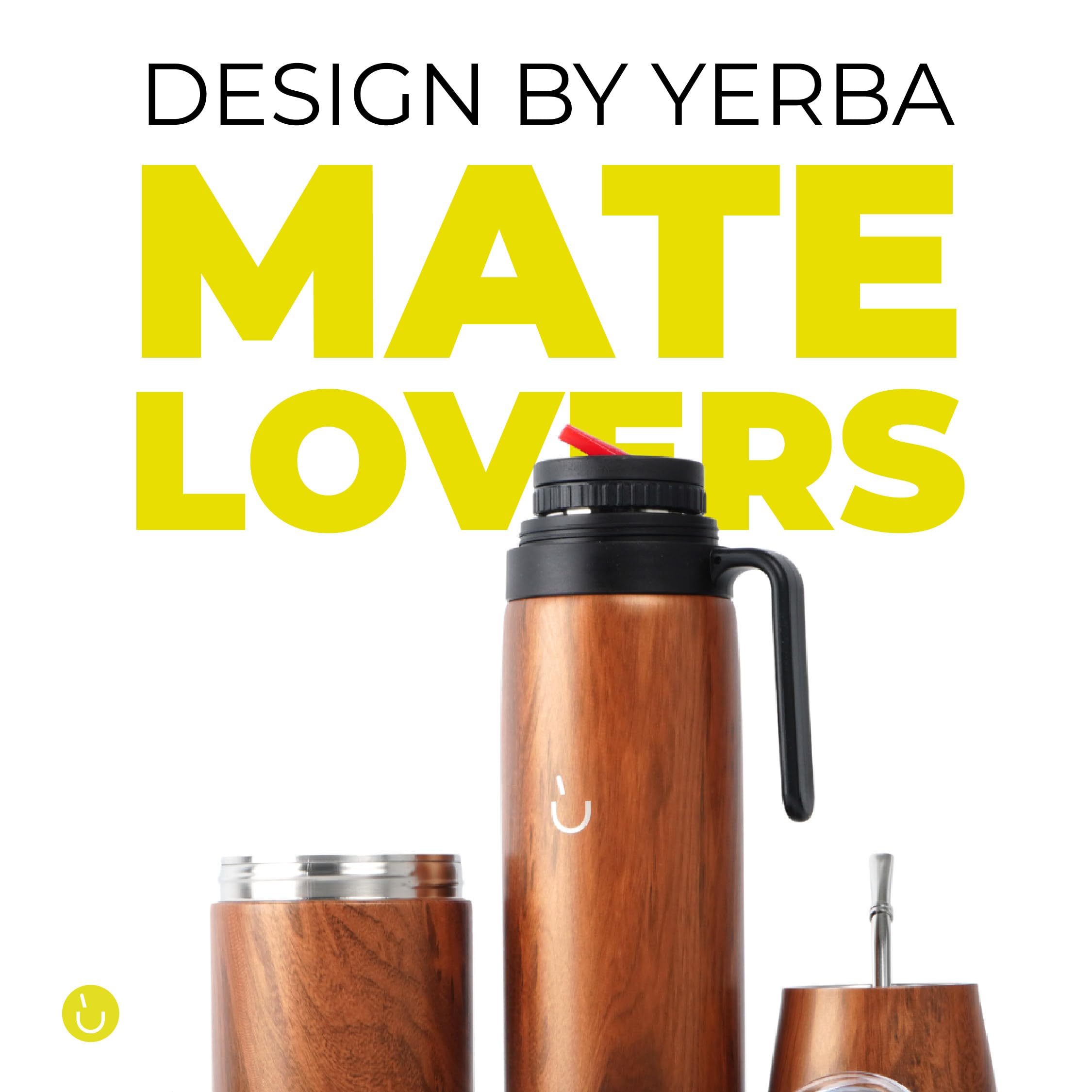 BALIBETOV Yerba Mate Tasse Set - Modern Yerba Mate Tasse, Thermos, Yerba Mate Conteneur (Yerbero), Bombilla (Mate Paille) et brosse de nettoyage - Acier inoxydable 304 18/8 (Bois)