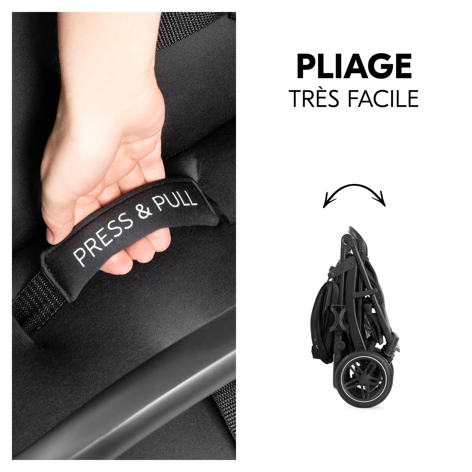 hauck Poussette Bebe Rapid 4D, Roues caoutchouc, Pliage une Main, Black | Position allongée dès la naissance jusqu’à 22 kg, capote UPF 50+, poignée réglable, porte-gobelet