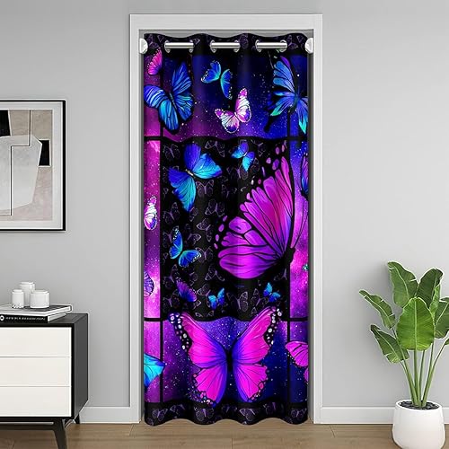 Miniatura 10 de Erosebridal Cortina de puerta con diseño de árbol de la vida, cortina opaca gótica para puerta, diseño de calavera de azúcar, estrellas con