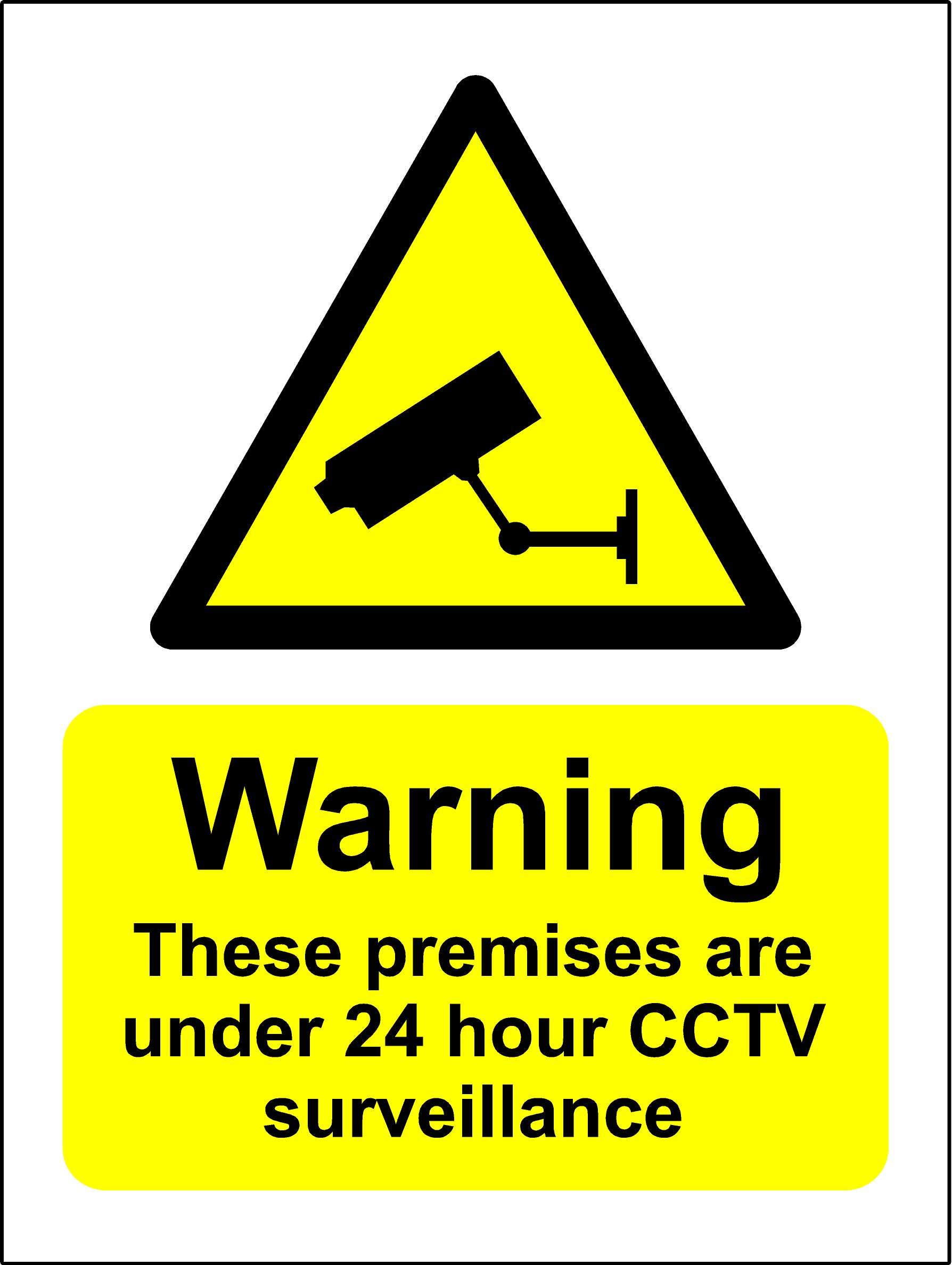 Warning Premises Protected 24 Hour CCTV Surveillance safety sign - Face adhesive reverse window sticker 300mm x 200mm