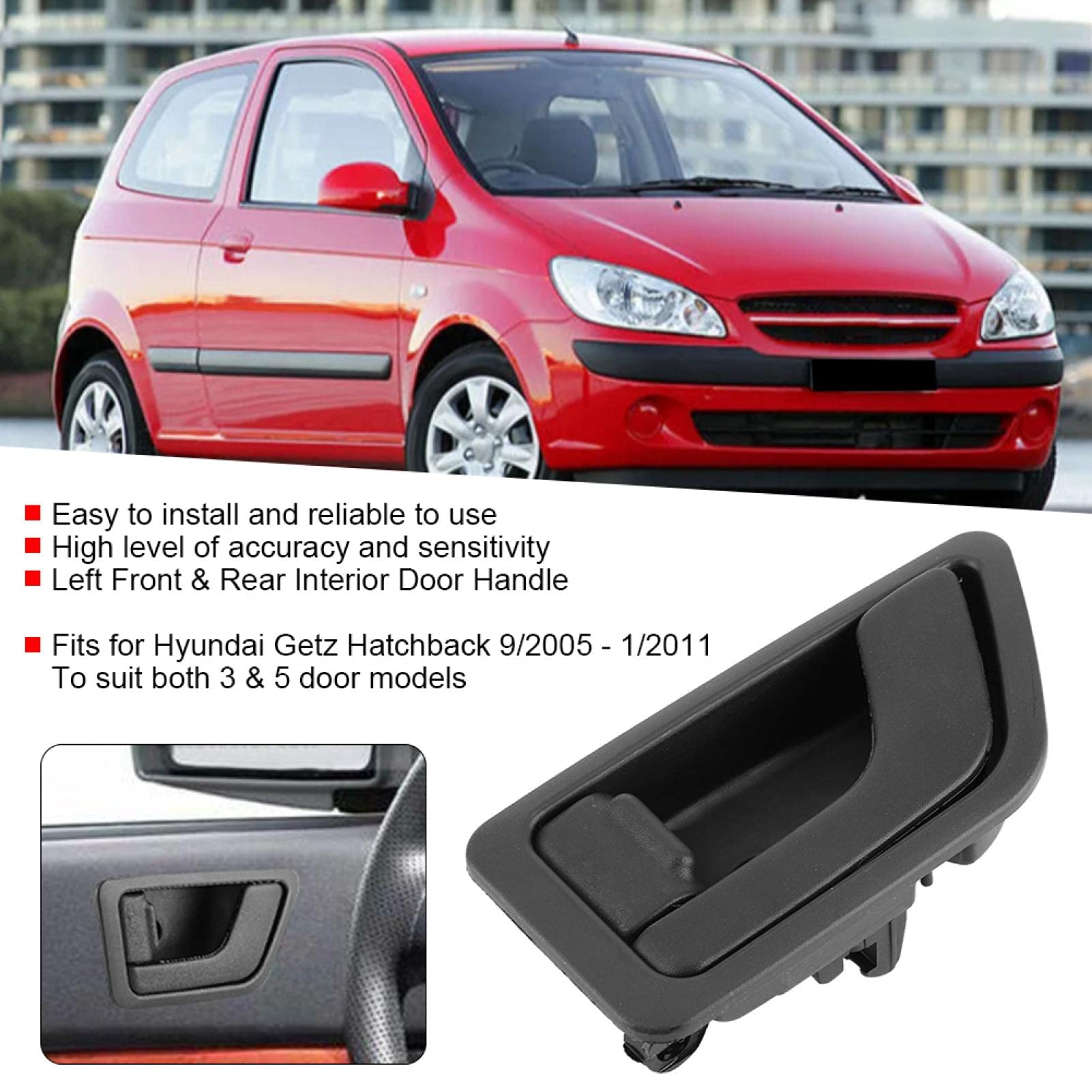 Maniglia interna della portiera, Maniglia interna della portiera lato sinistro, ABS nero Lhs Adatto per Hyundai Getz Hatchback 2005-2011