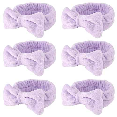 WHAVEL Paquete de 6 diademas de microfibra moradas para lavar la cara, diademas para el cuidado de la piel, juego de diadema facial, diadema suave y
