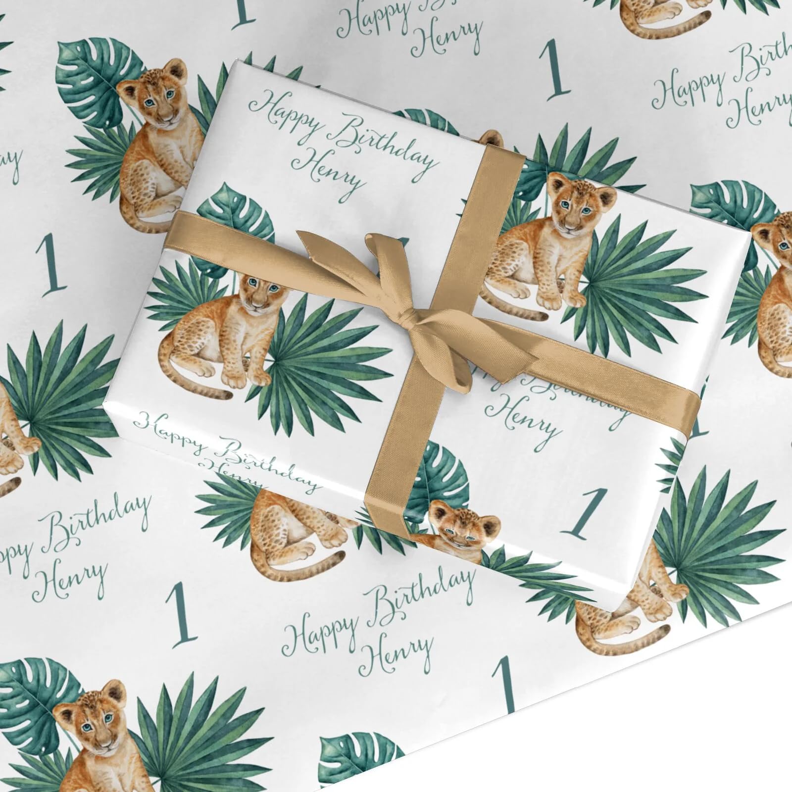 Boys Safari Wildlife Personalised Custom Baby Shower Birthday Party Wrapping Paper Gift Wrap 3 Sheets (50cm x 65cm each)
