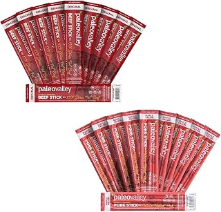 Paleovalley Beef Stick Bundle - Original + Maple Pork Sticks - 20Sticks - Delicious Gluten Free Beef and Pork Snack - High Protein Keto Friendly