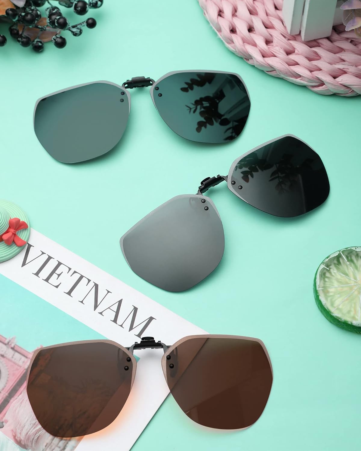 Frienda 3 Pairs Polarized Clip on Sunglasses Rimless Anti Glare Flip up Sunglasses for Women Man - Image 4