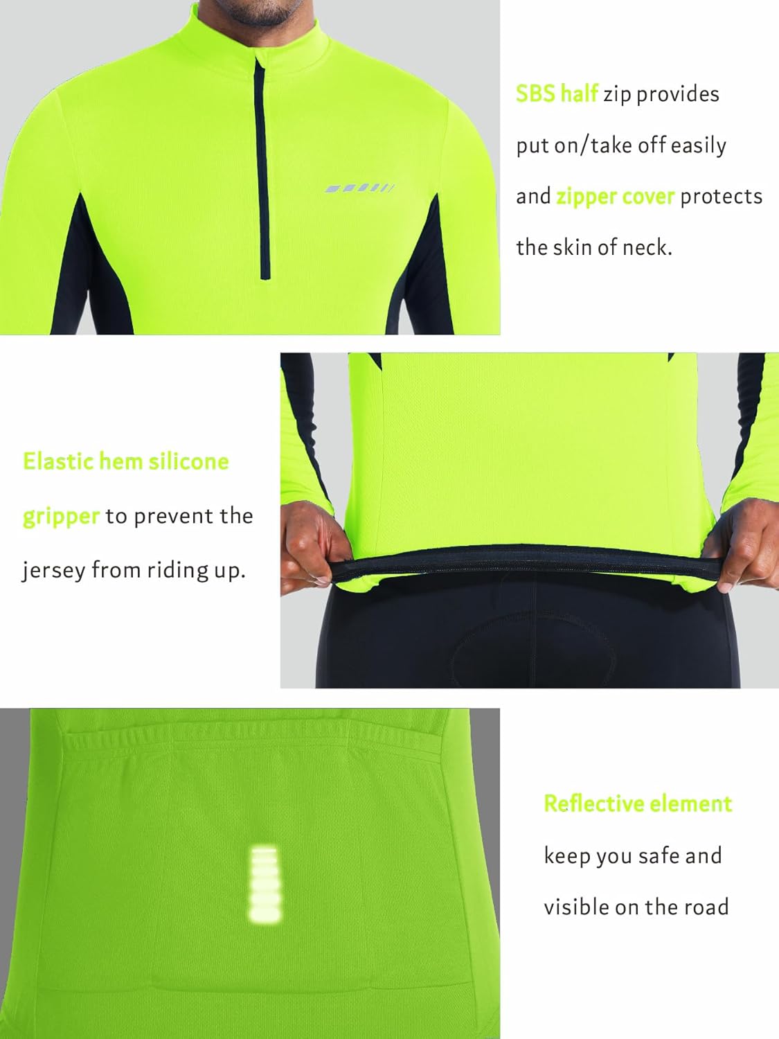 qualidyne Men’s Cycling Jersey Long Sleeve, Quick Dry Moisture-Wicking, UPF 50+, Half Zip Bike Shirt with 3+1 Pockets - Image 5