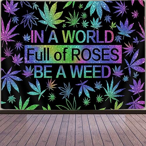 Miniatura 2 de GOAOK Tapiz de hierba trippy, hojas de cannabis psicodélicas frescas y citas divertidas para dormitorio y sala de estar, 60 x 40 pulgadas