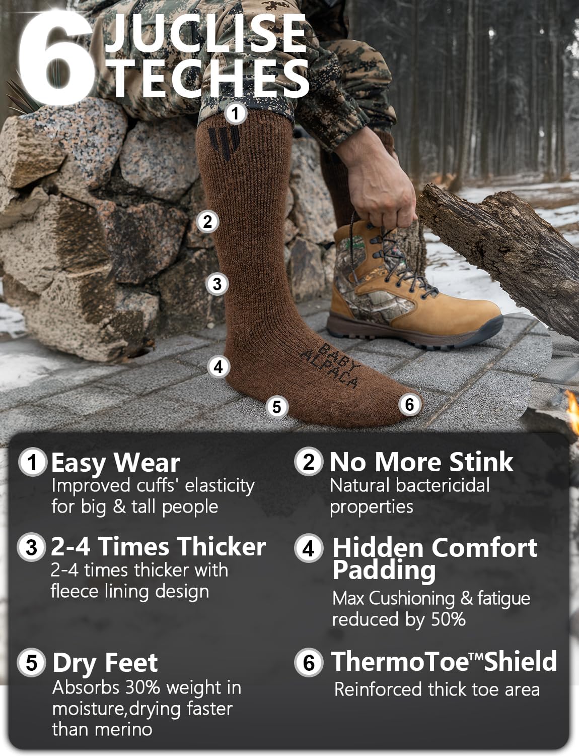 Alpaca Wool Heavyweight Thermal Boot Socks Hunting Hiking Working Thick Cold Weather Cushioned - Image 4