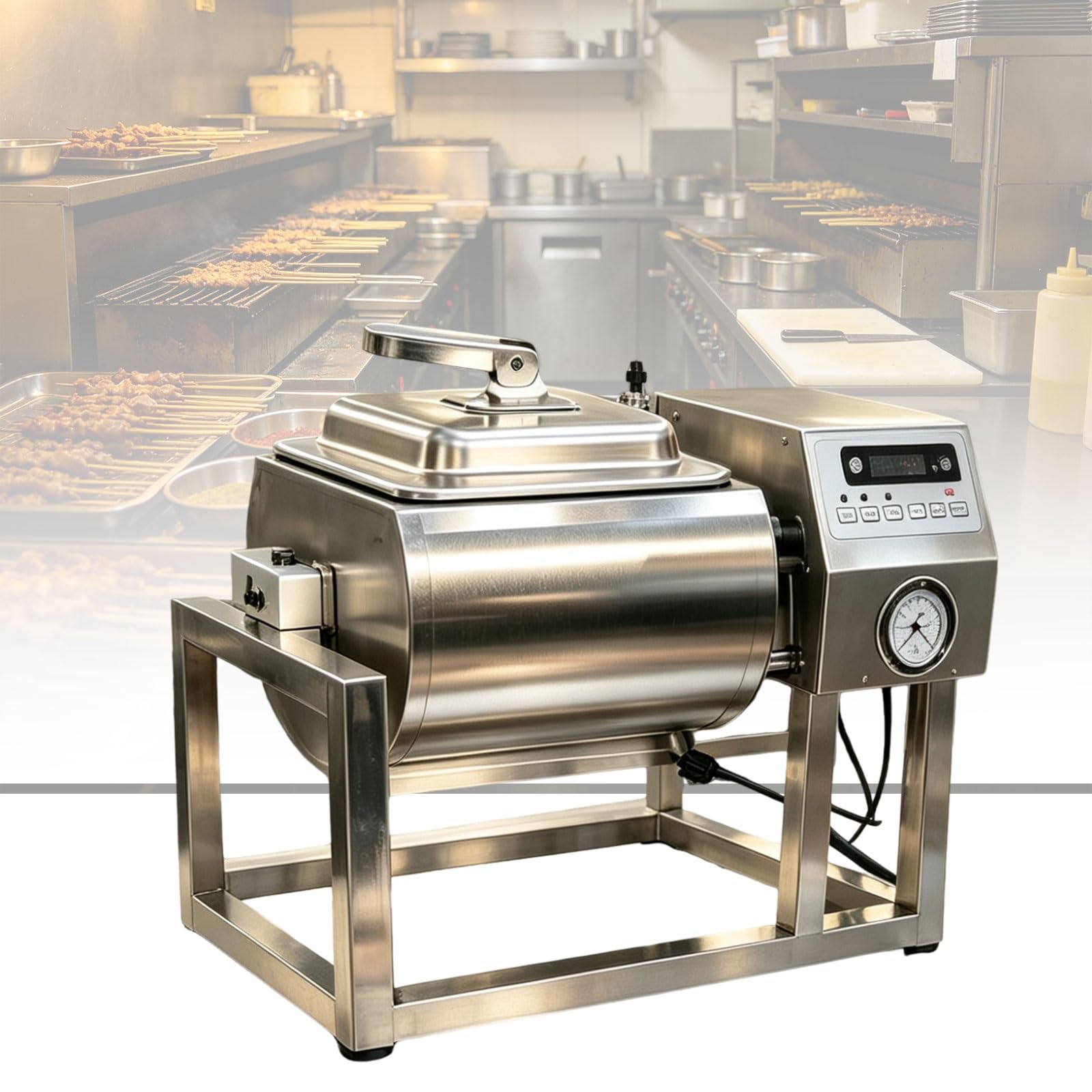 Mariniermaschine 20L Edelstahl Küche Küchenhelfer | Mariniermaschine 20L aus Edelstahl konzipiert für die effiziente Zubereitung von Fleisch, Geflügel und Gemüsegerichten.
