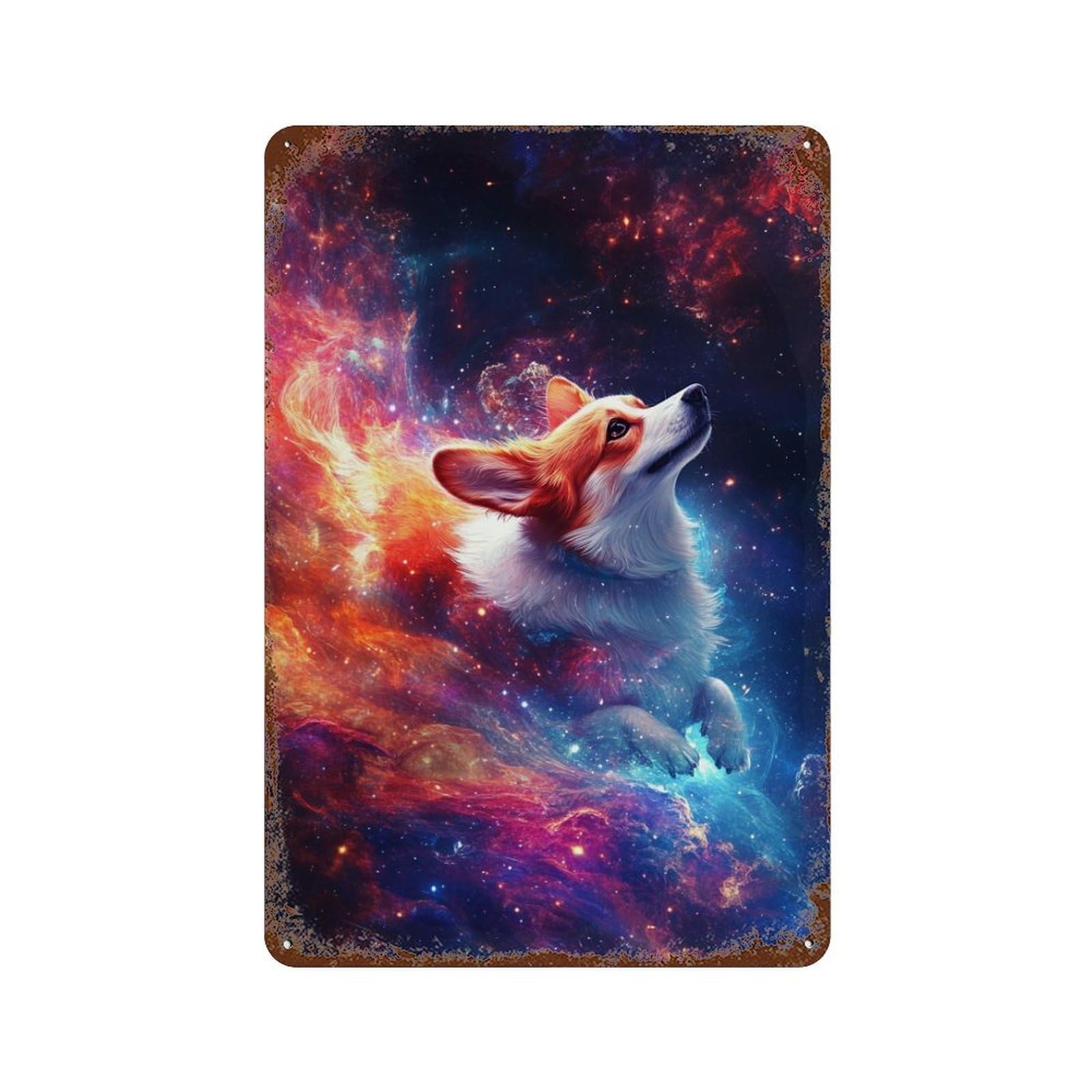 Vintage Rust Metal Sign Cosmic Corgi Adventure-3 11.8"x7.9", Old School Wall Decor for Garage, Bar And Workshop Decor