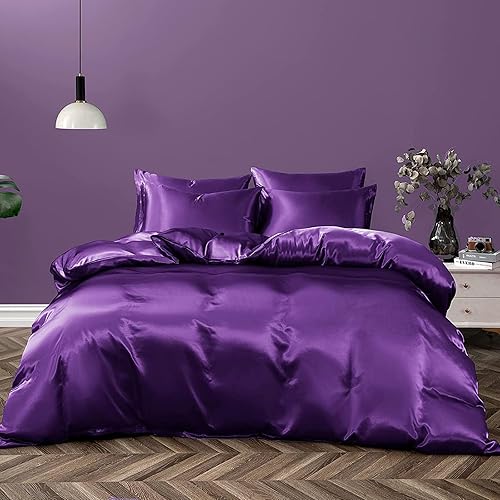 Miniatura 7 de P Pothuiny Funda de edredón de satén para cama individual, funda de edredón suave individual, funda de edredón de lujo sedosa como morada, 68 x 90