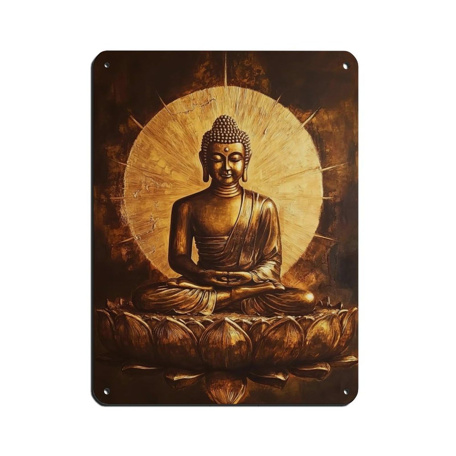 Golden Buddha on Lotus Flower, Radiant Zen Art Retro Poster Metal Tin Sign Chic Art Retro Iron Painting Bar People Cave Cafe Family Garage Poster Wall Decoration 12x16inch(30x40cm)