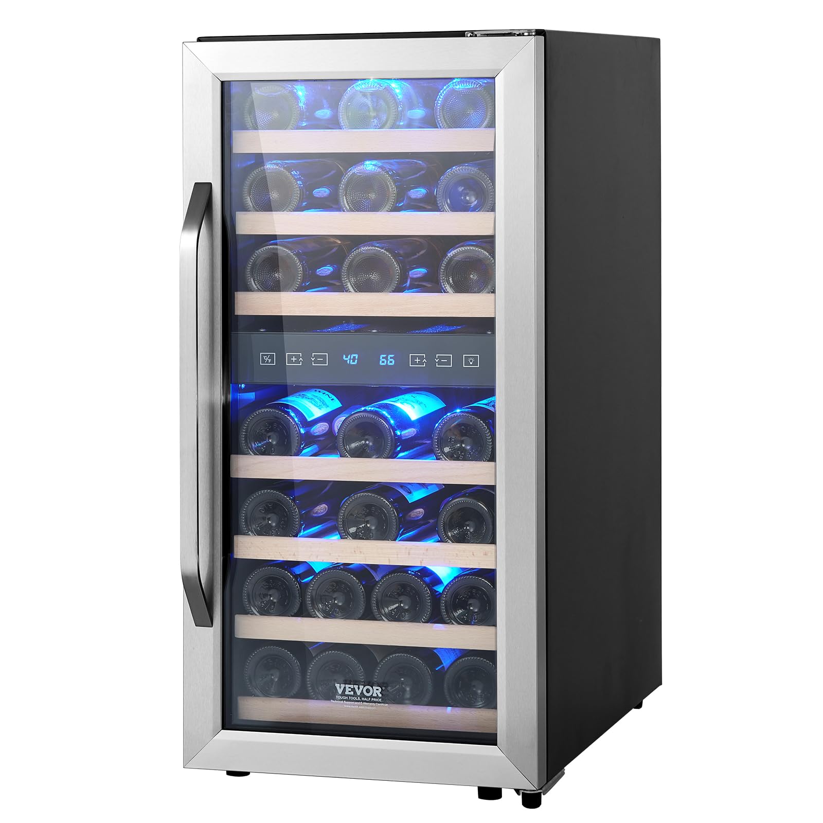 VEVOR Cantinetta per Vini Capienza da 33 Bottiglie, Cantinetta Portabottiglie Doppia Zona, Frigo con Raffreddamento ad Aria Circolante Controllo Digitale, Protezione UV, per Vino Rosso e Bianco