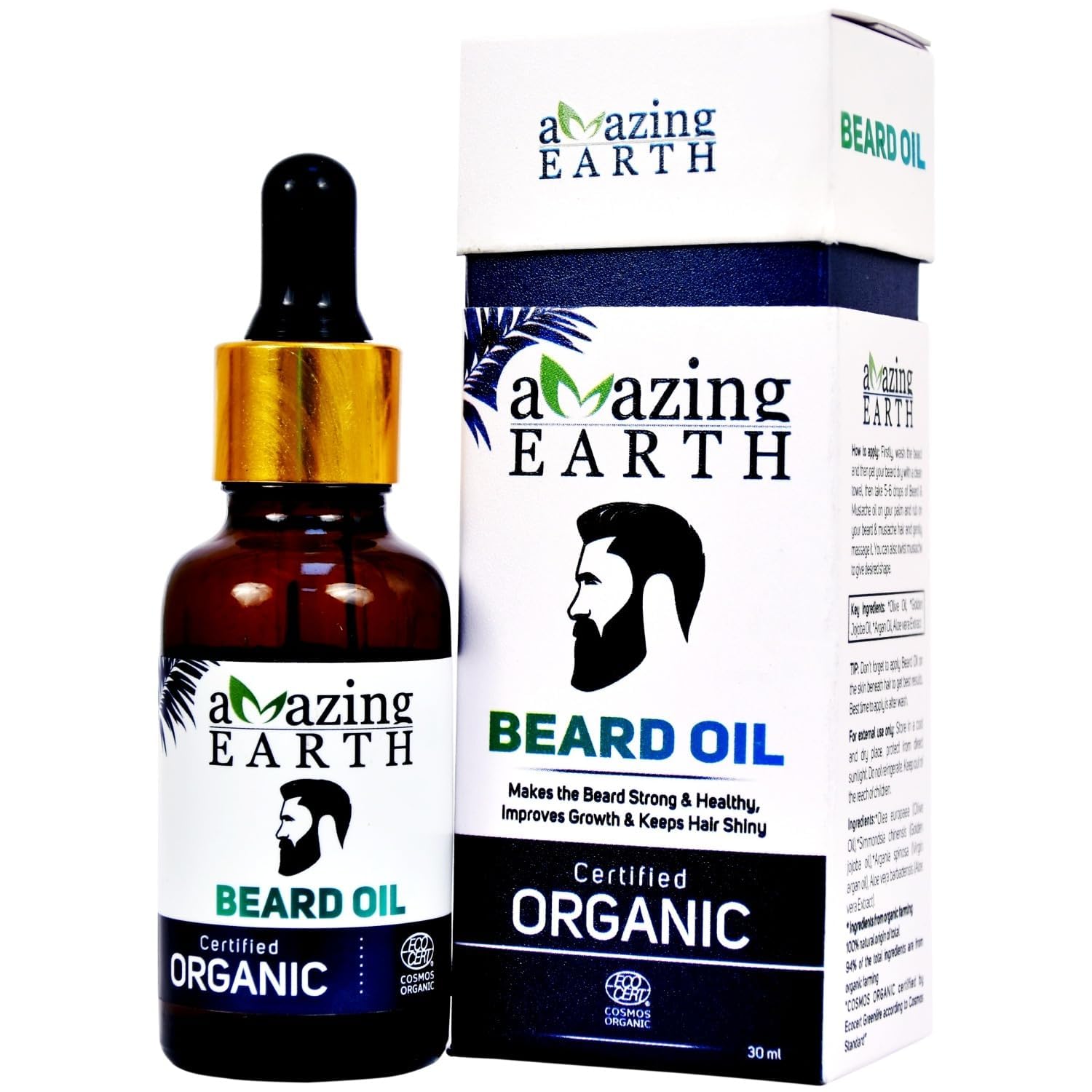 Amazing Earth Organic Beard Oil Hair Growth and Nourishment, Natural Fragrance 30 ml Pack of 4