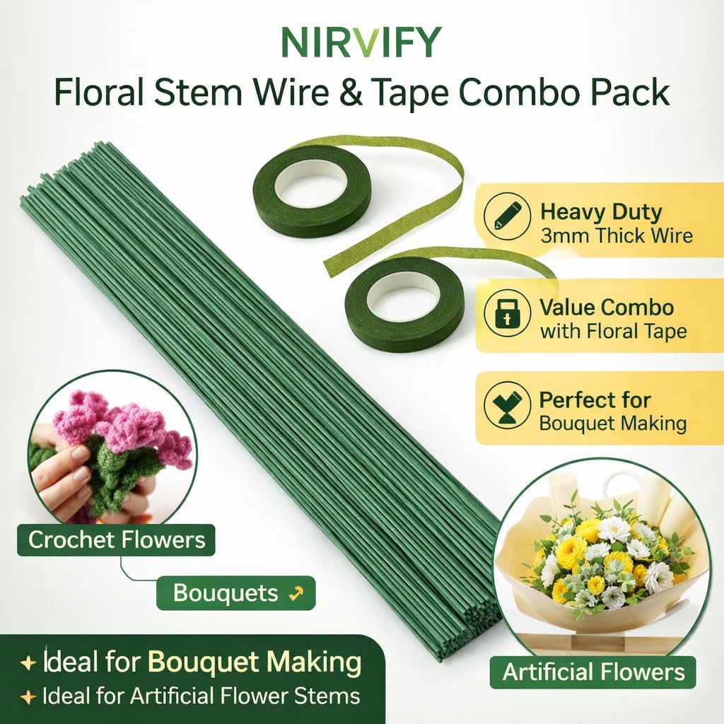 Green Floral Wire Stems - Craft Flowers & Bouquets -4