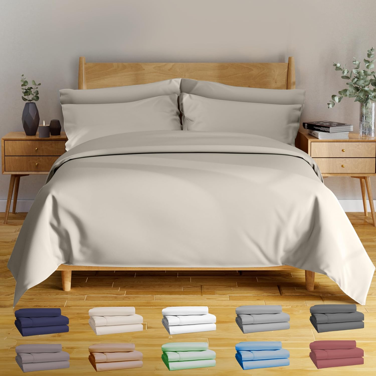 BAMPURE Luxury Series 6 Pcs King Sheet Set - 100% Viscose derived from Bamboo Sheets King Size - Super Soft Viscose Bamboo Cooling Sheets for Hot Sleepers -Up to 16’’ Deep Pocket King Sheets (Ivory)