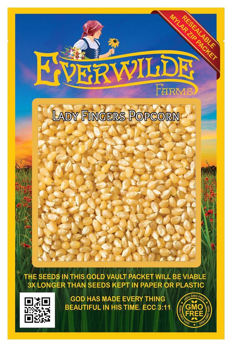 Everwilde Farms - 100 Lady Fingers Open Pollinated Corn Seeds - Gold Vault Jumbo Seed Packet