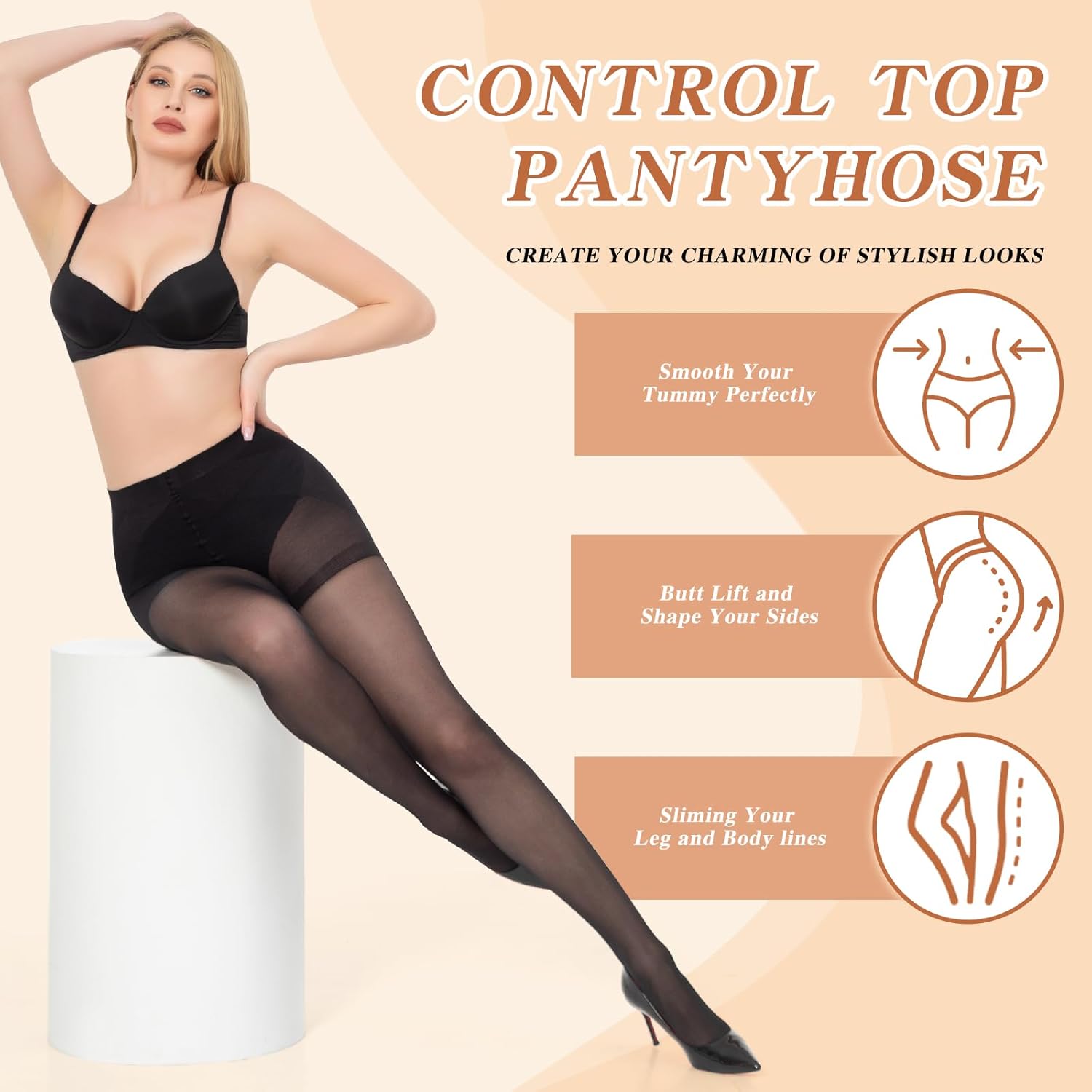 MANZI 2 Pairs Women's Sheer Tights 40D High Waist Control Top Pantyhose Thigh High Stockings with Reinforced Toes - Image 7