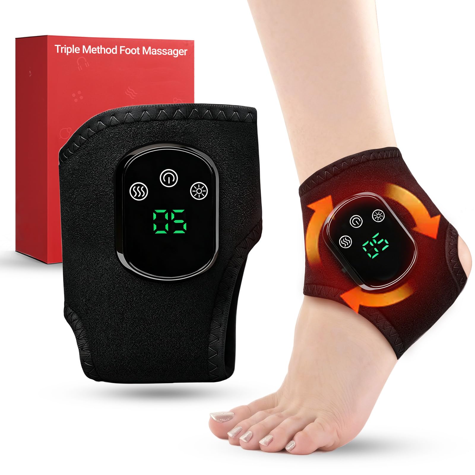2026 Upgraded Foot Triple Method Massager - Cordless Heated Foot Massager with 5 Heat & 3 Vibration for Soreness Relief & Relaxation, Portable for Home, Office, Travel - Ideal Gift - 1-Pack Black