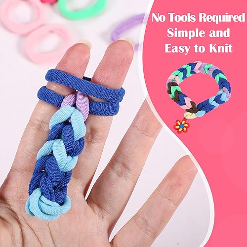 Vista 5 de Juego de 200 ligas para el cabello multicolor sin costuras para niñas, pulseras de telar para niños pequeños, kit de bricolaje
