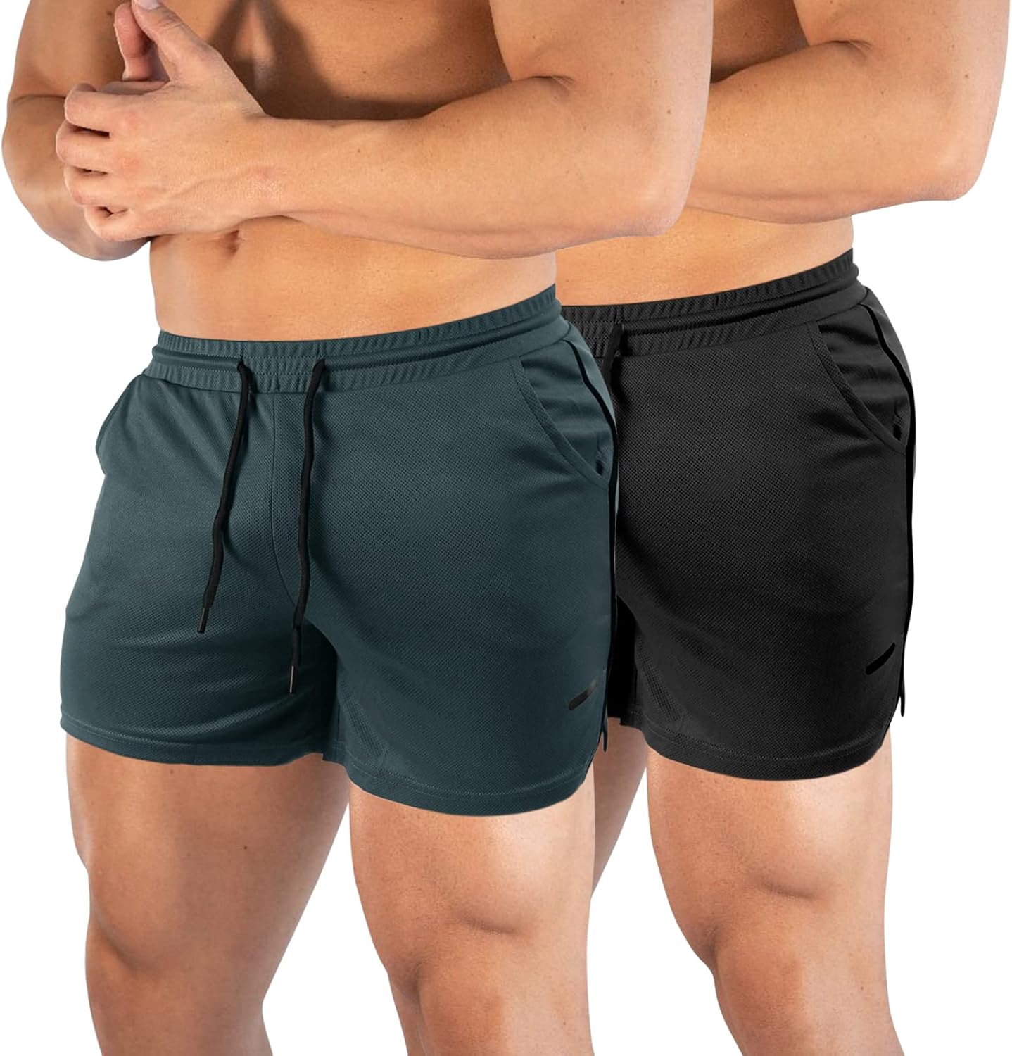 TEZO Mens 5" Gym Workout Shorts Athletic Running Training Quick Dry Short Pants Pockets Lightweight Mesh Activewear