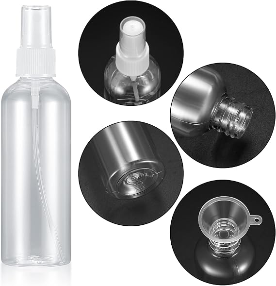 12 Pcs 100ml Plastic Travel Bottles Set, Empty Refillable Transparent Cosmetic Containers Bottles, Travel Size Bottles for Shampoo, Lotion, with 2 Nozzles and 2 Small Funnels