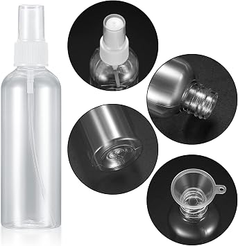 12 Pcs 100ml Plastic Travel Bottles Set, Empty Refillable Transparent Cosmetic Containers Bottles, Travel Size Bottles for Shampoo, Lotion, with 2 Nozzles and 2 Small Funnels