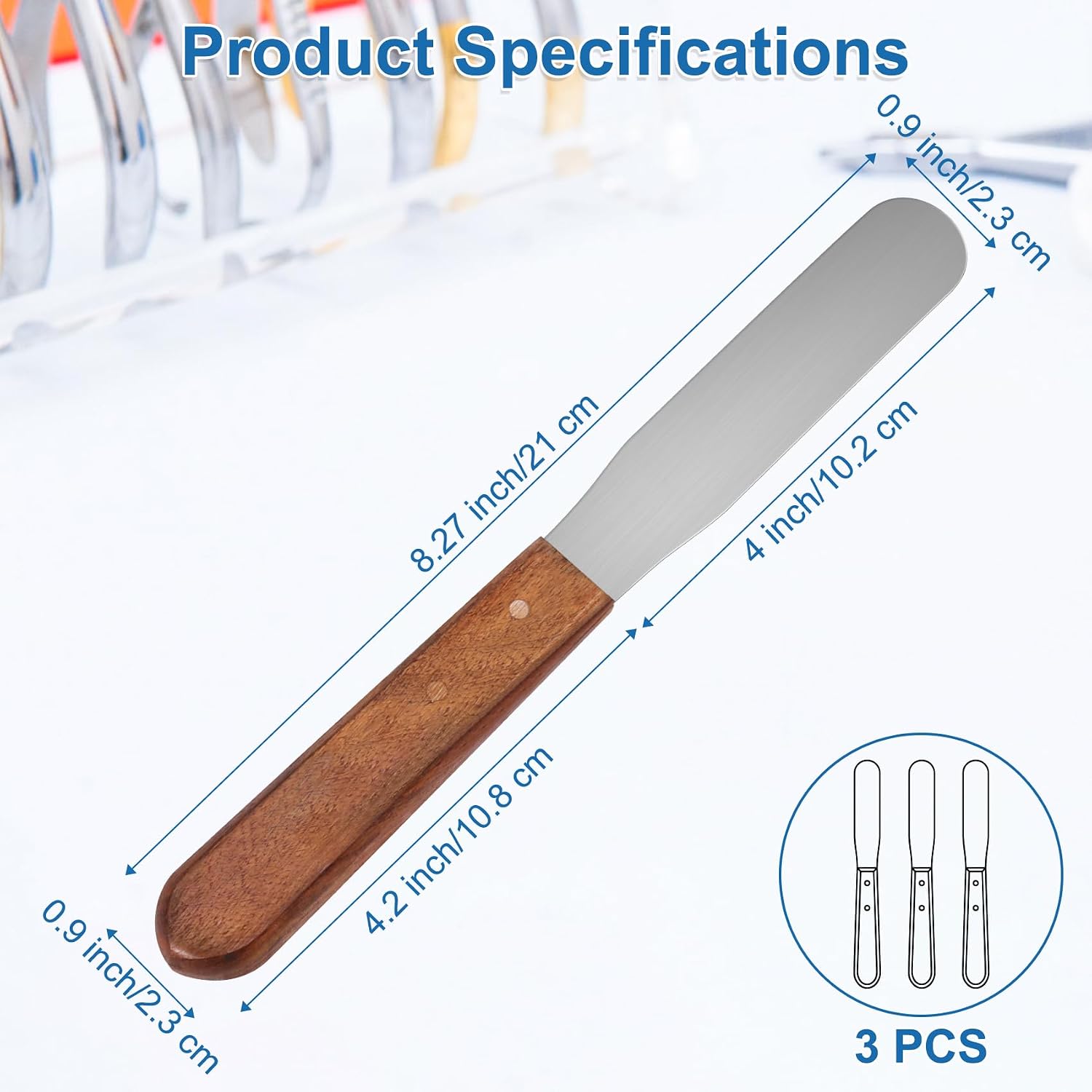 Dental Spatula Stainless Steel 3 Pcs, 8 Inches Plaster Dental Mixing Spatula with Wooden Handle, Lab Alginate Spatulas for Mixing Impression Material and Powders