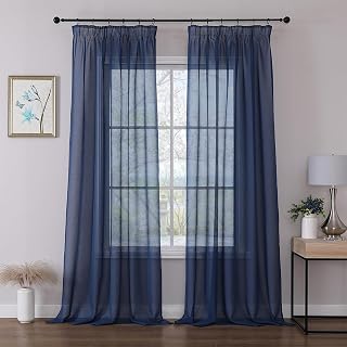 Joydeco 2er Set H245 x B140 cm Königsblau Transparent Vorhang Schiene Gardinen mit Kräuselband Durchlässig Curtains Lang Vorhänge für Schienensystem Modern