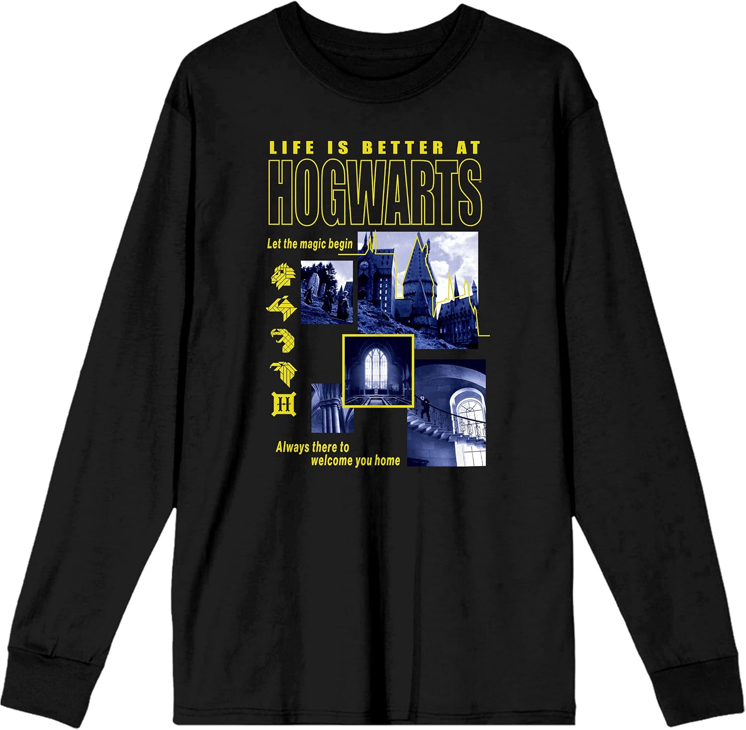 Harry Potter Hogwarts School Men's Long Sleeve Black Graphic Tee