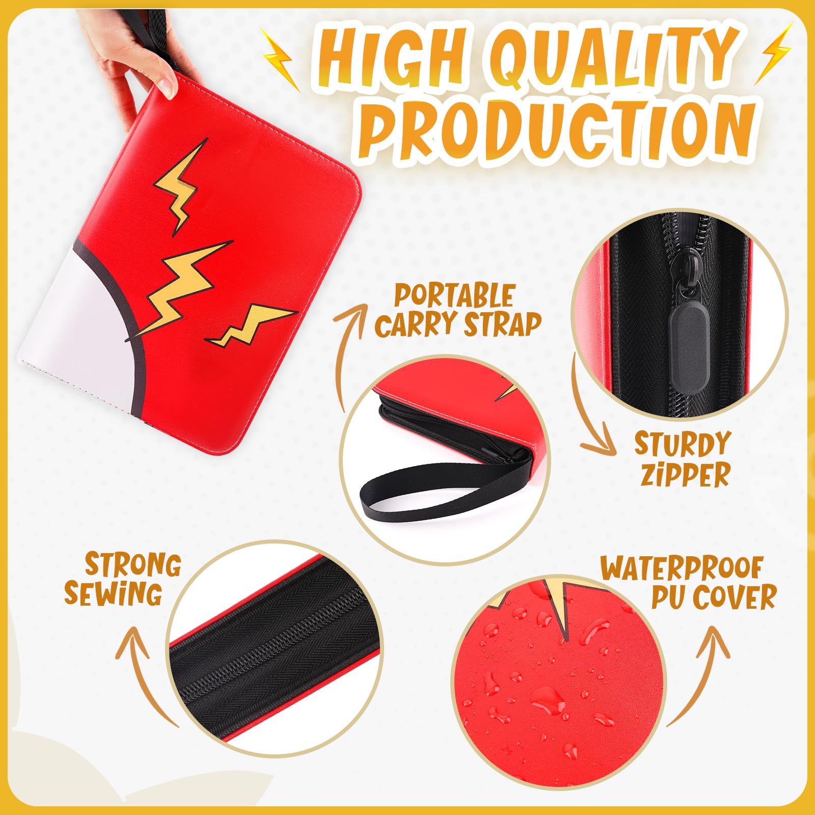 GOROMA Kartenbinder 4 Taschen, 400 Taschen Kartenhalter mit 50 abnehmbaren Hüllen, Sammelkarten Sammler Reißverschluss Album Halter, Rot