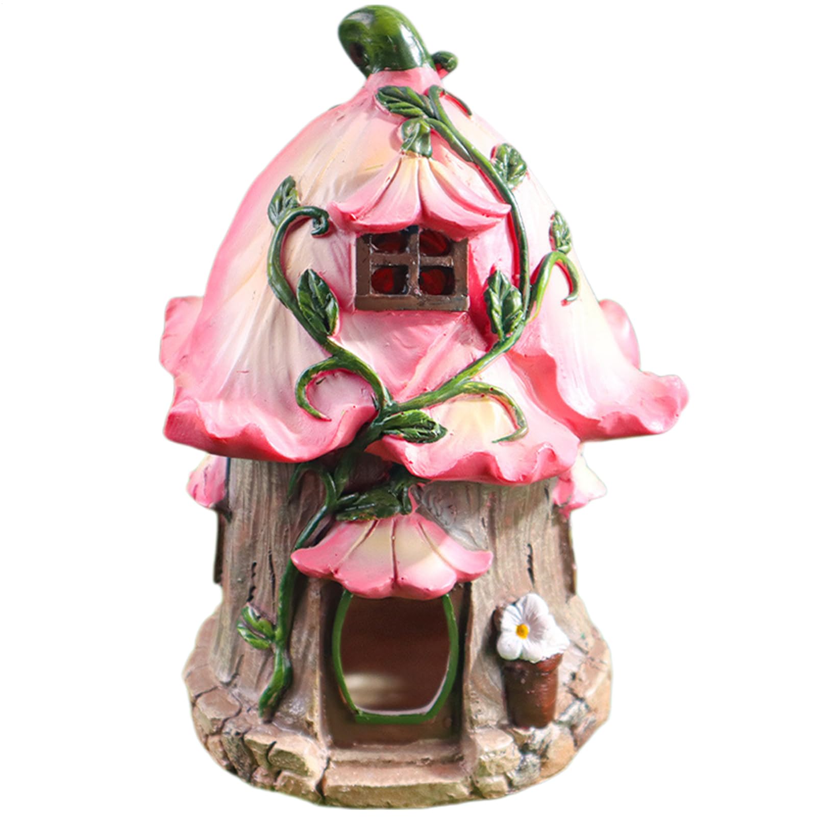 Casa de hadas solar, divertida estatua de cabaña de resina, adorno de luz de jardín, pieza de decoración caprichosa al aire libre, para patio, césped, patio, porche, camino, jardín, paisaje