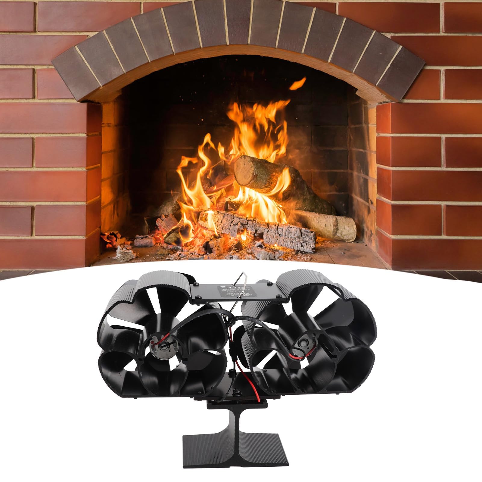 Ventilatore per camino a doppia testa 6 pale Potenza termica Ventilatore per stufa nero Resistente alle alte temperature ambientale