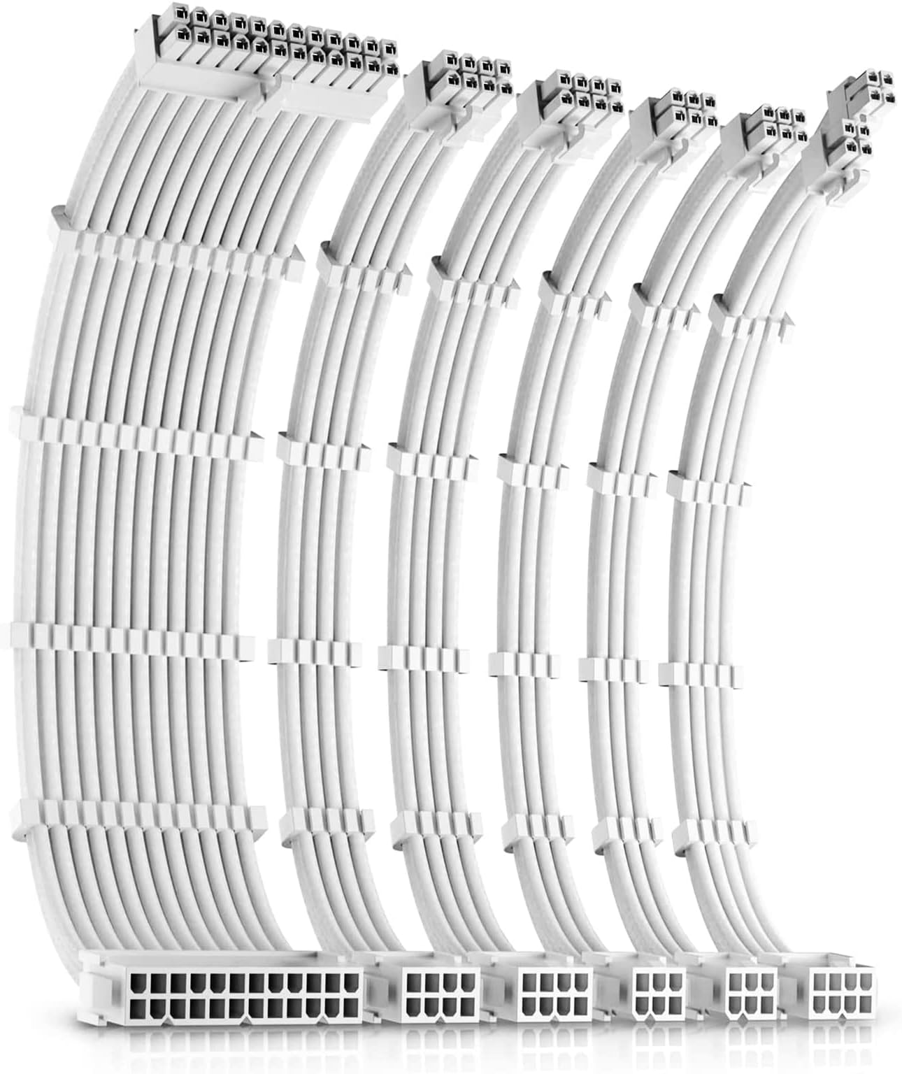Okinos PSU Cables, Cable Extension PC, 16 AWG 24pin ATX / 4+4pin EPS / 8pin PCI-E / 6pin PCI-E PSU Extension Cable Kit, 30cm Length with Combs, White