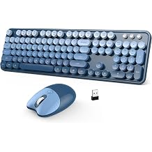 MOFII Retro Round Wireless Keyboard and Mouse Combo, Full Size 2.4G Lag-Free Plug & Play, Long Battery Life Optical Mouse, Compatible with Laptop Desktop PC- Blue Gradient