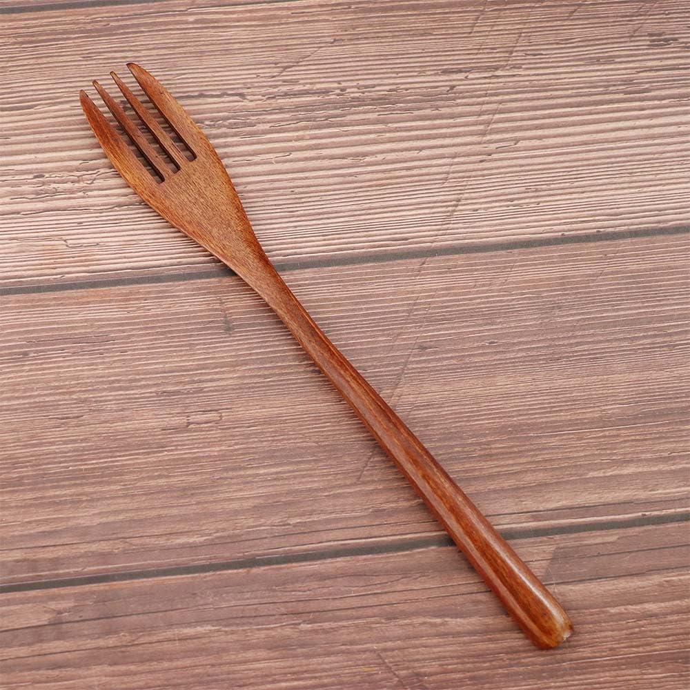 5Pcs Japanese Style Wooden Forks,8.86 Inch Desserts Salad Forks Household Fruit Forks Wood Utensils Set for Travel image 4