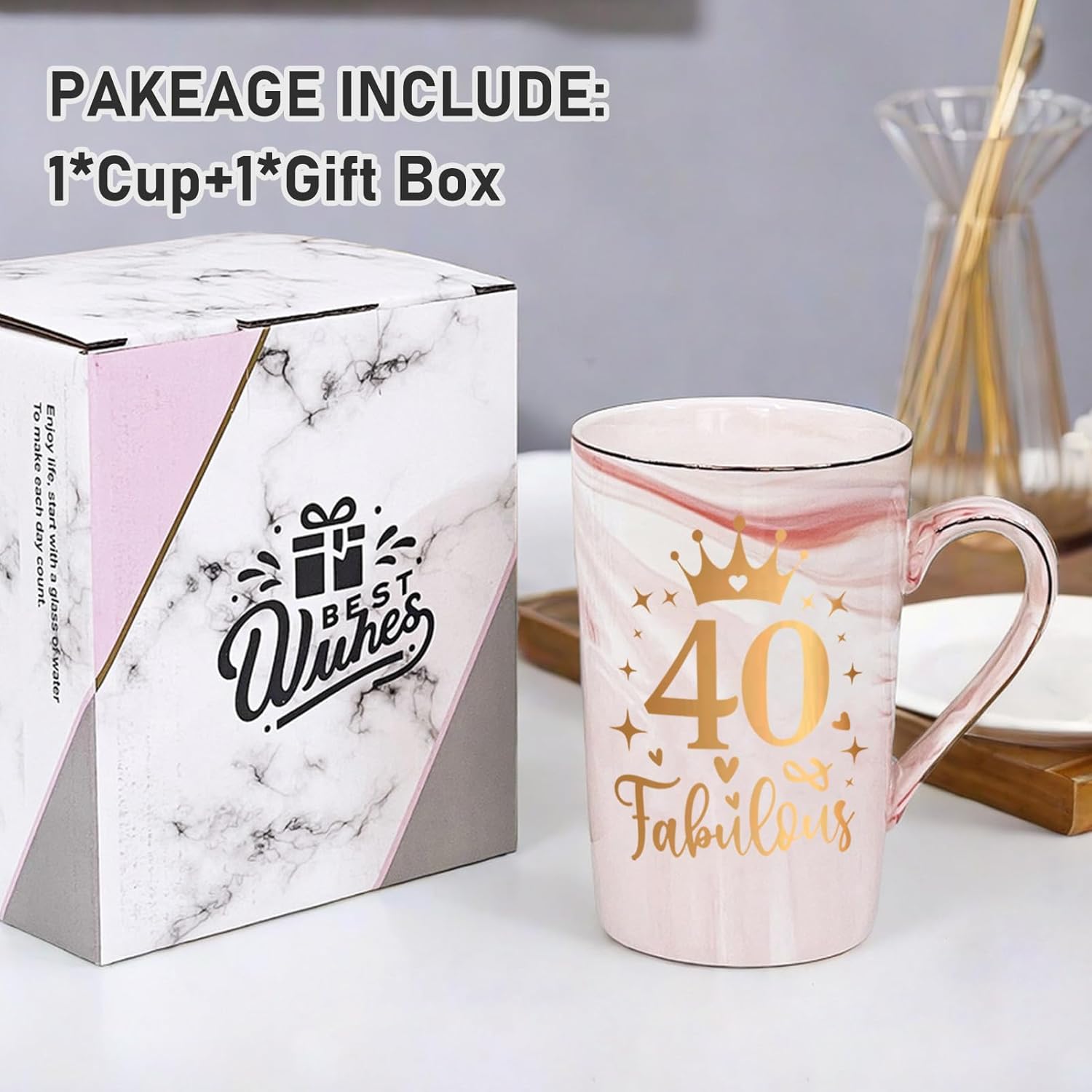 40th Birthday Gifts Women 40 Years Old Fabulous Funny Forty Birthday Coffee Mugs Cup Ideas for Mom Sister Female Coworker Friend, 14Oz Pink - Image 4