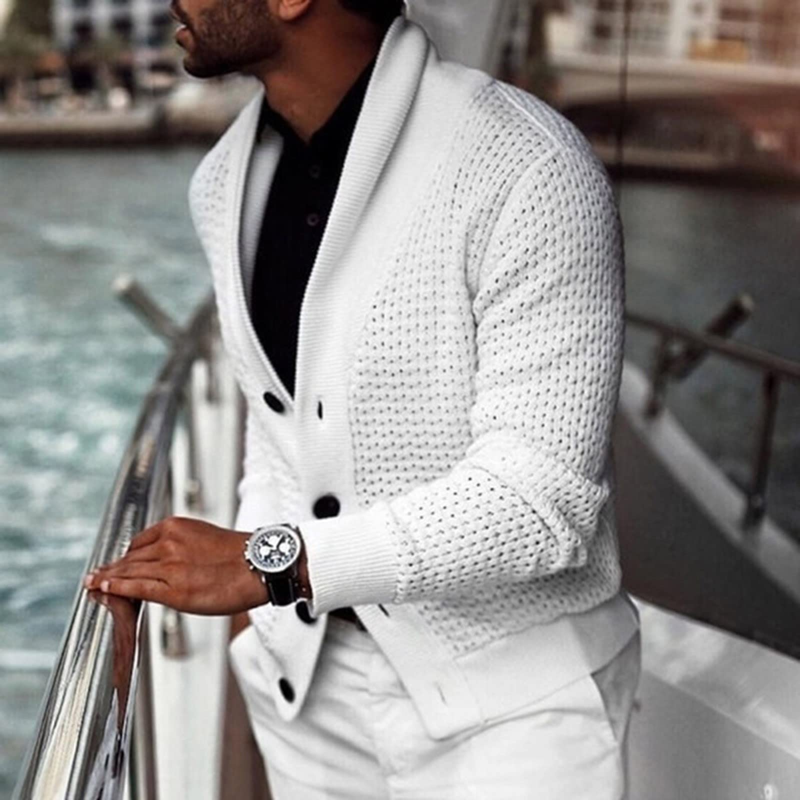Veste d'hiver en polaire pour homme - Cardigan - Pull - Manches longues - Solide
