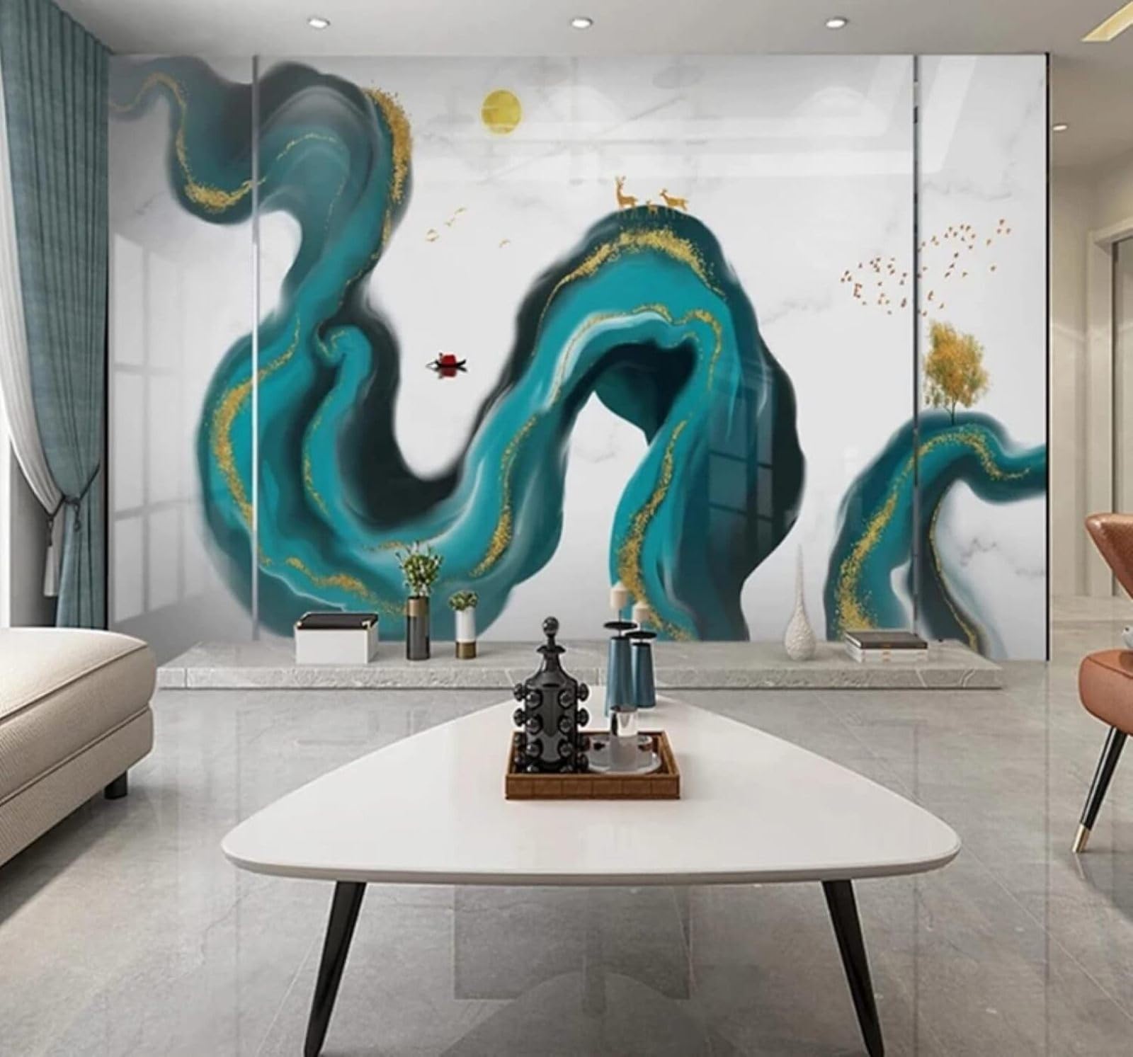 XLMING Abstract Ink Landscape Reindeer Trees Mist 3D Wallpaper Luxury Home Dining Decor Paste Sofa Living Room The Wall for Bedroom Mural-400cm×280cm