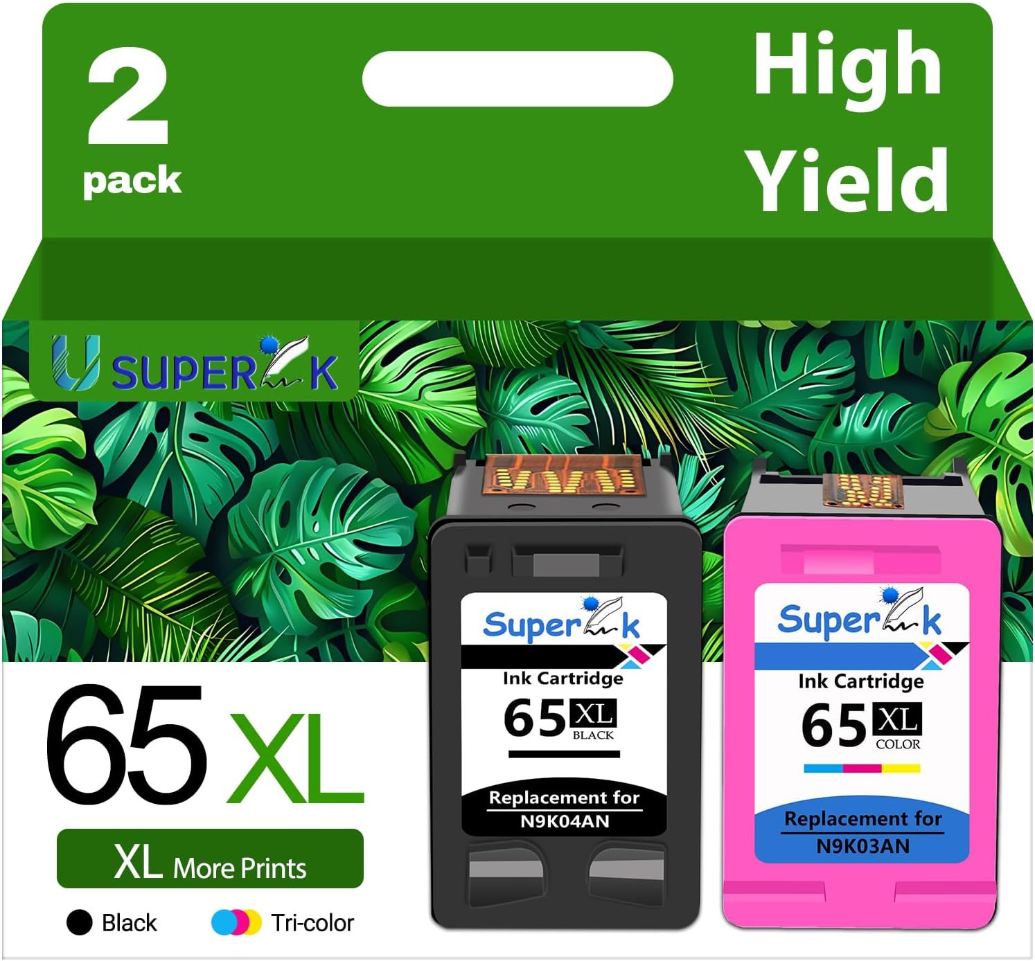 65XL 65 Ink Cartridges Black/Color Combo Pack Replacement for HP Ink 65 65 XL Ink Cartridges Work for HP Envy 5055 5000 5070 5052 5014 DeskJet 3755 3772 3752 3722 2600 2622 Printer