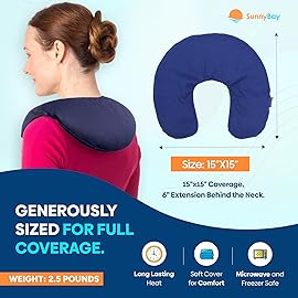 SunnyBay Microwave Heating Pad, Microwavable Cold or Heated Neck Pillow with Shoulder Coverage, 2.5 lb Moist Bean Bag Compress with Washable Cotton Cover,15x15 inches (Unscented Blue)