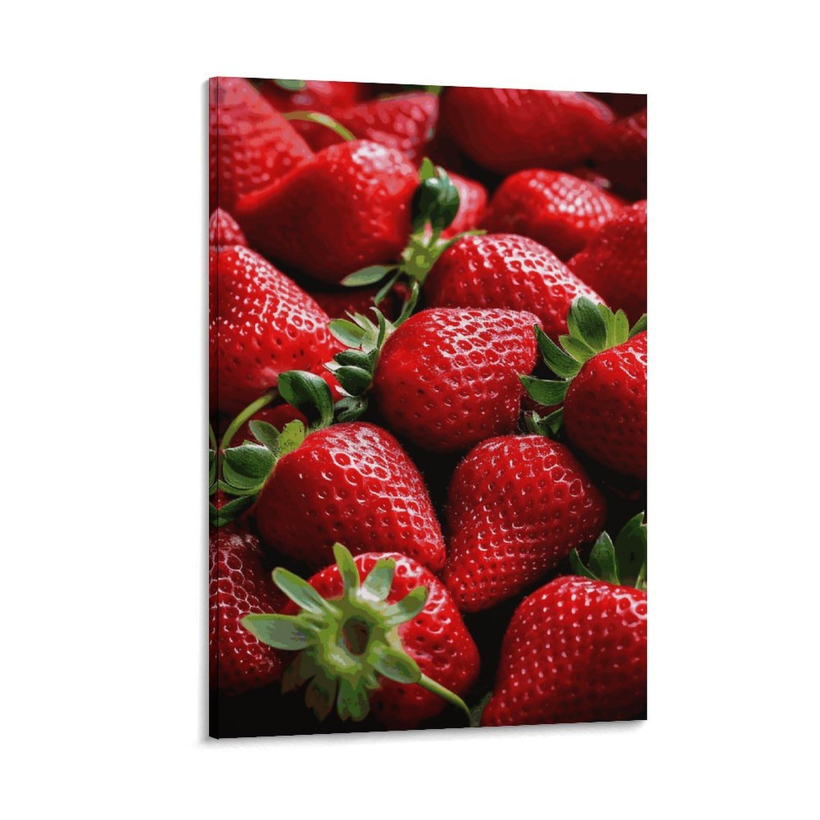 Canvas Wall Art for Living Room 16"x24" Modern Artwork Painting Pictures Hanging Canvas Prints Fresh Strawberries Aesthetic Wall Art for Bedroom Bathroom Office Wall Art Print Decor Fresh Strawberrie