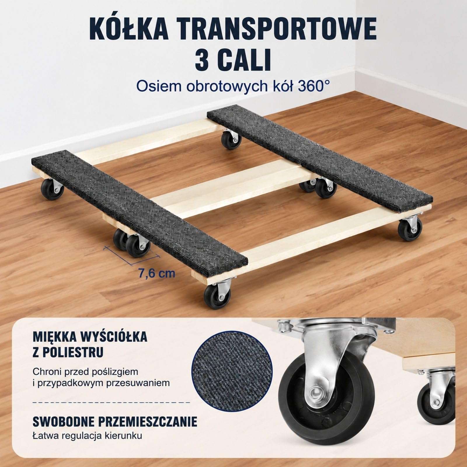 Zestaw wózków meblowych, 2 sztuki, drewniana platforma, 8 kółek obrotowych, udźwig 450 kg, do transportu domowego