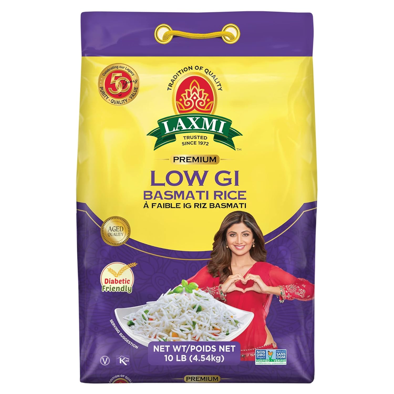 Laxmi Diabetic Friendly Lower GI Basmati Rice - Himalayan Grown Whole Grain, Nutty Flavor, 10lb Bag