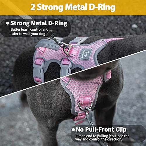 Miniatura 4 de Arnés para perro a prueba de escapes, arnés reflectante sin tirones con asa de elevación, chaleco ajustable para mascotas con clips delanteros y