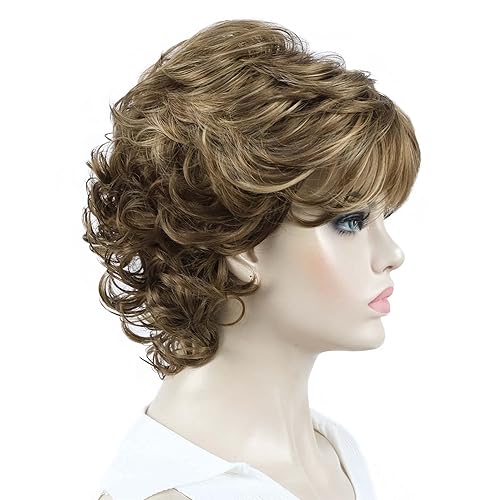 Miniatura 5 de Aimole Pelucas sintéticas para mujer, con extremos rizados, peluca de fibra corta con flequillo en capas (12TT124)