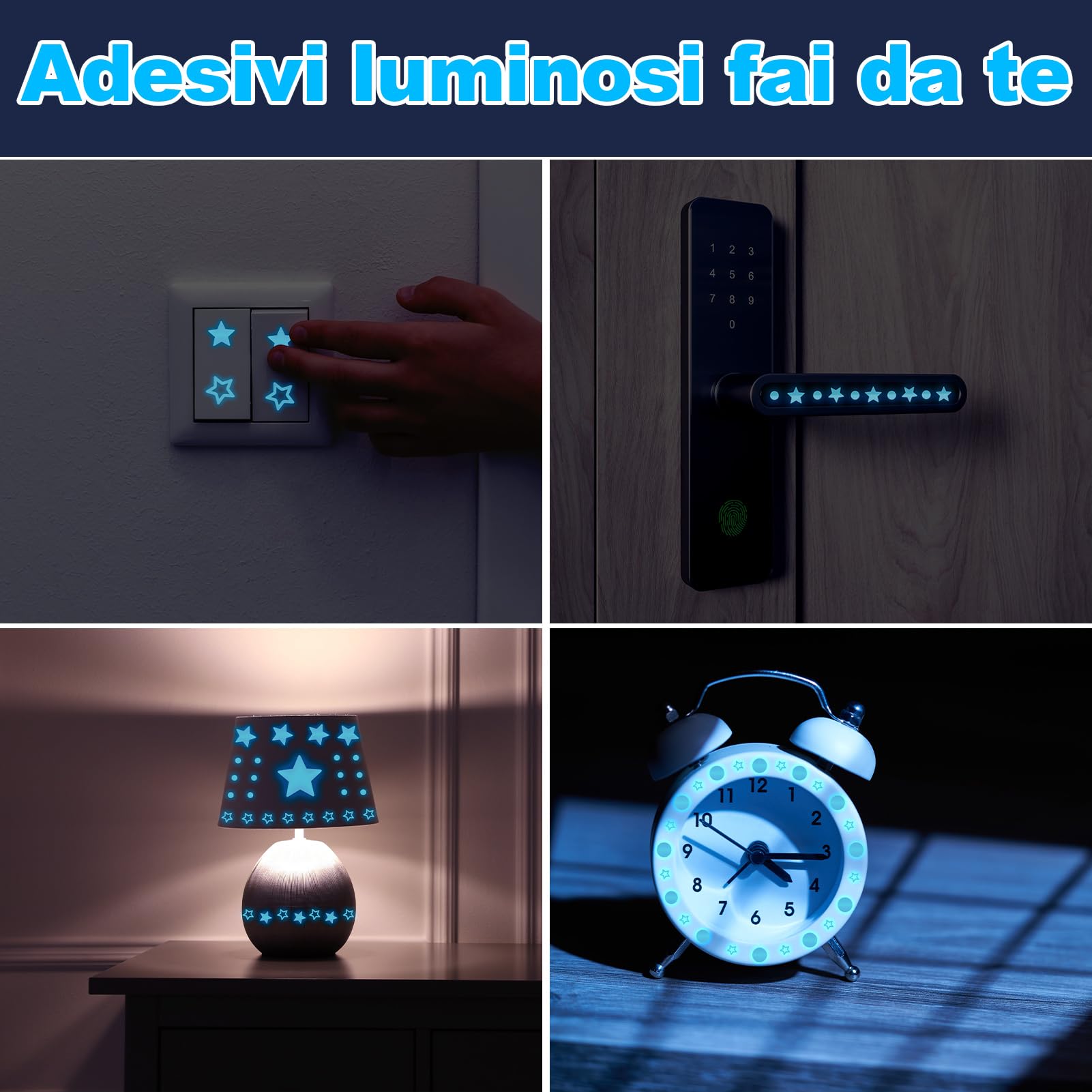 1503pz Stelle Fluorescenti Adesive Soffitto, Luna e Astronauti Adesivi luminescenti, Stelle luminose Adesivi murali per la decorazione della stanza dei bambini (Blu)