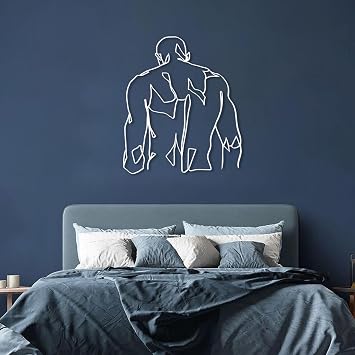 Rubelike Male Body Metal Wall Art - Modern Abstract Muscular Man Metal Sign, Minimalist Body Line Wall Decor, Boy Wall Decor for Living Room Bedroom Gym Man Cave White, 24x20in|60x52cm