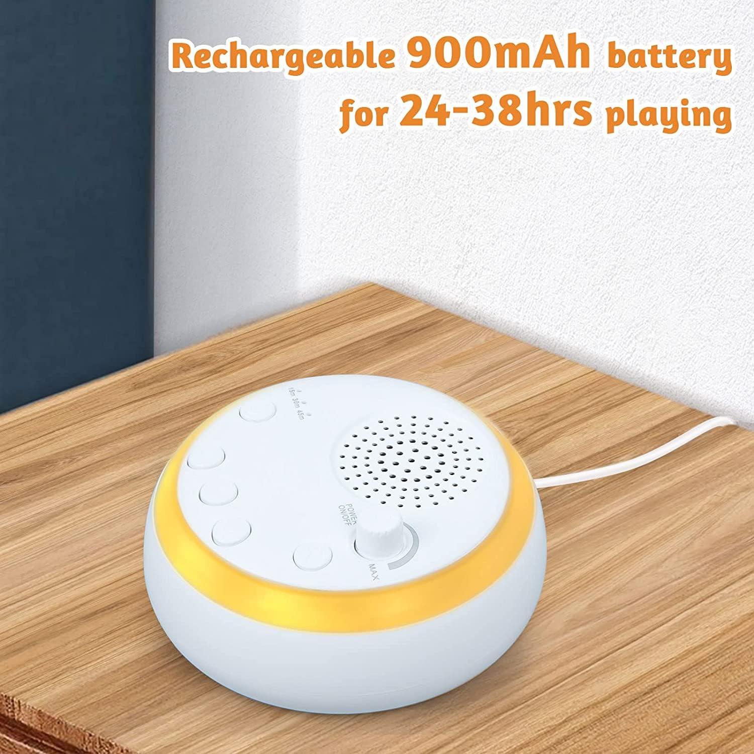 Easysleep Sound-Maschine mit weißem Rauschen, mit 16 beruhigenden Geräuschen und Nachtlicht, mit 3 Schlaf-Timern, tragbar und Stromversorgung über USB zum Schlafen und Entspannen