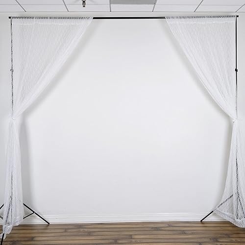 Miniatura 2 de Efavormart - Paquete de 2 cortinas transparentes de encaje floral ignífugas blancas de 5 x 10 pies con bolsillos para barra